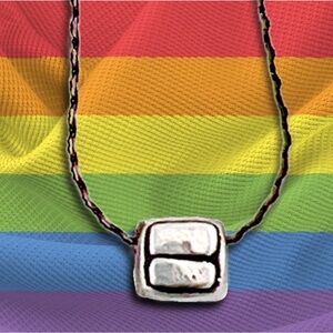 Sterling equality cube necklace.